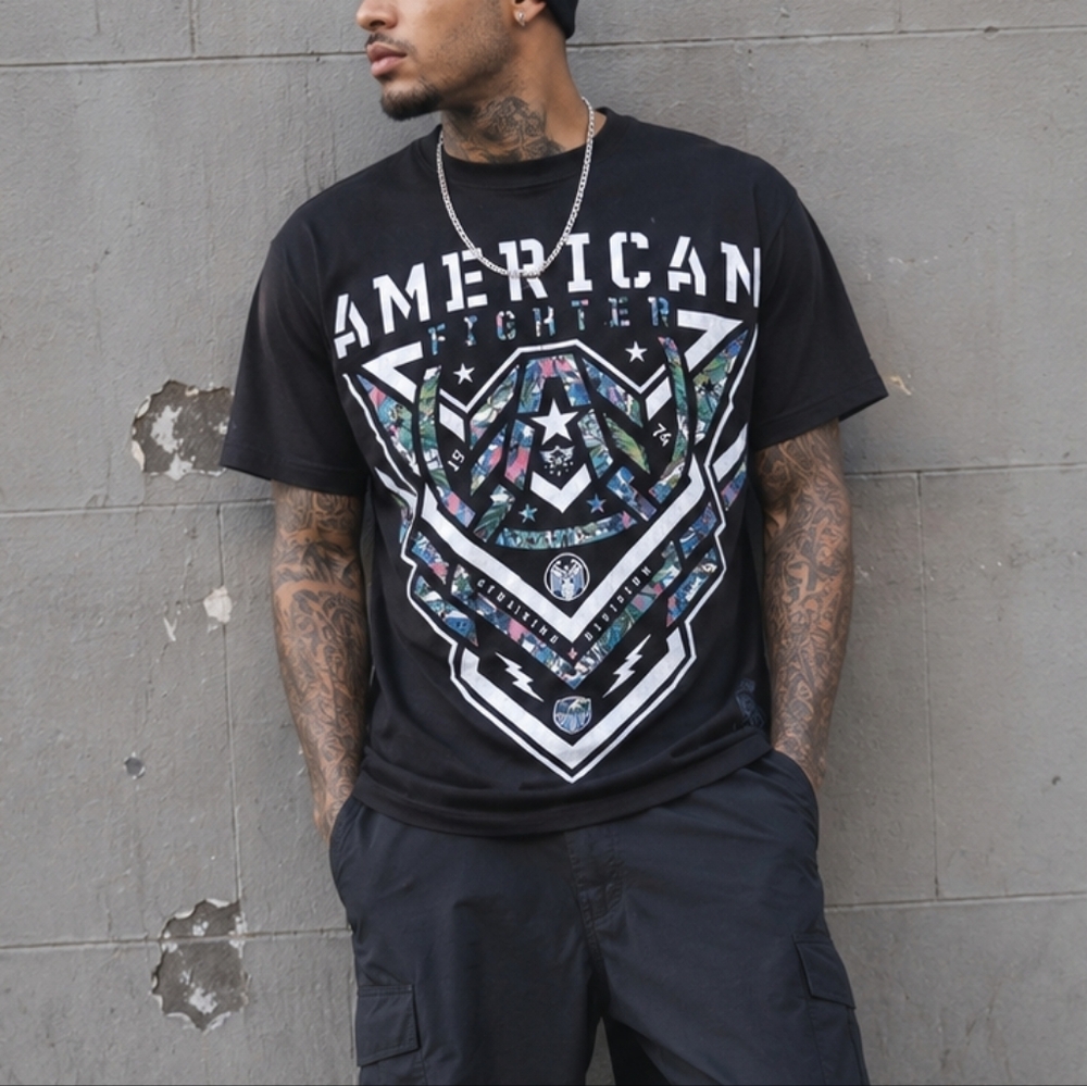 American Fighter Graphic Tee Men’s Large Black Multicolor MMA Y2K T-shirt